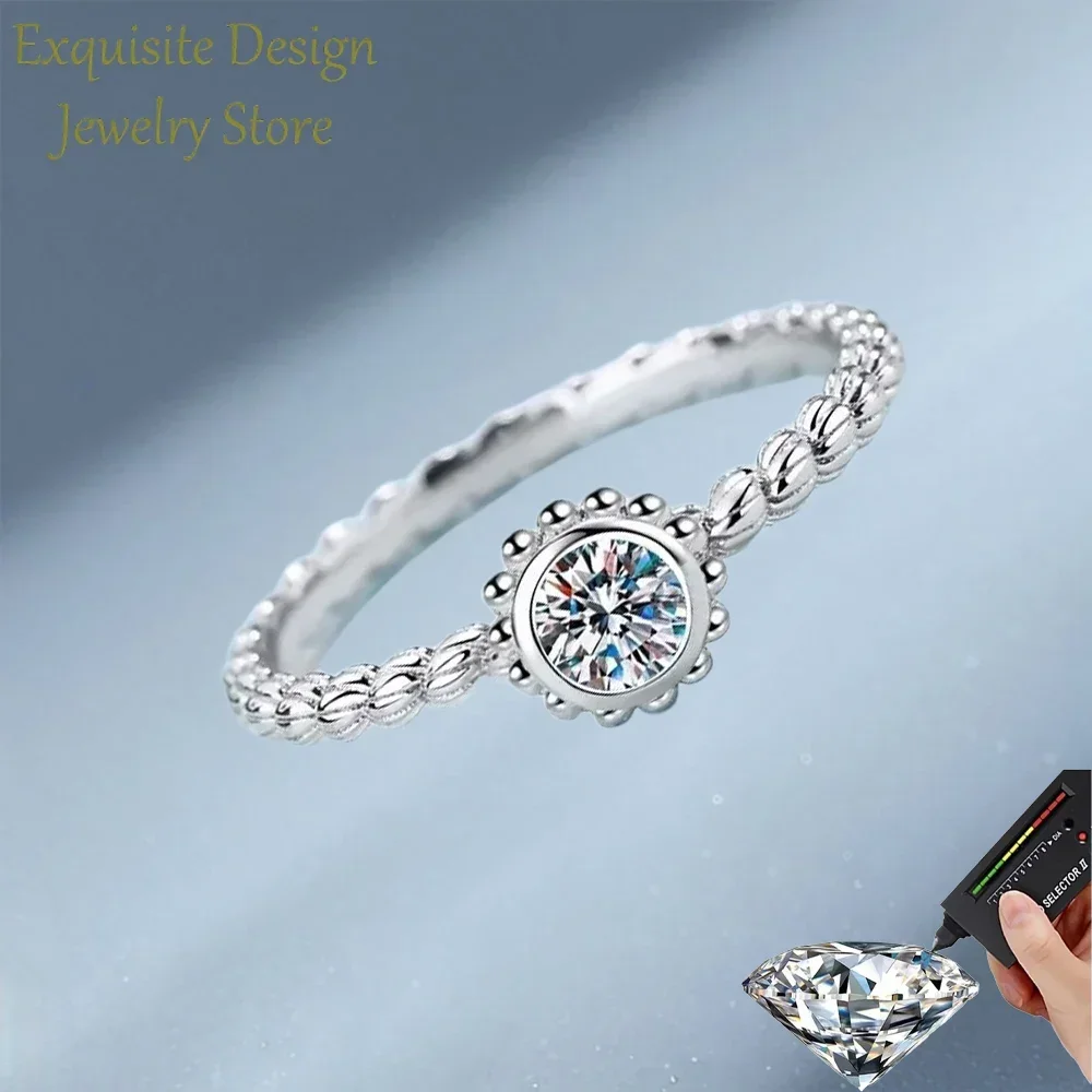 Exquisite Store Twisted Arm Sunflower 18K White Gold, 0.3CT Moissanite Good Quality Wedding Ring for Women Designer Jewelry