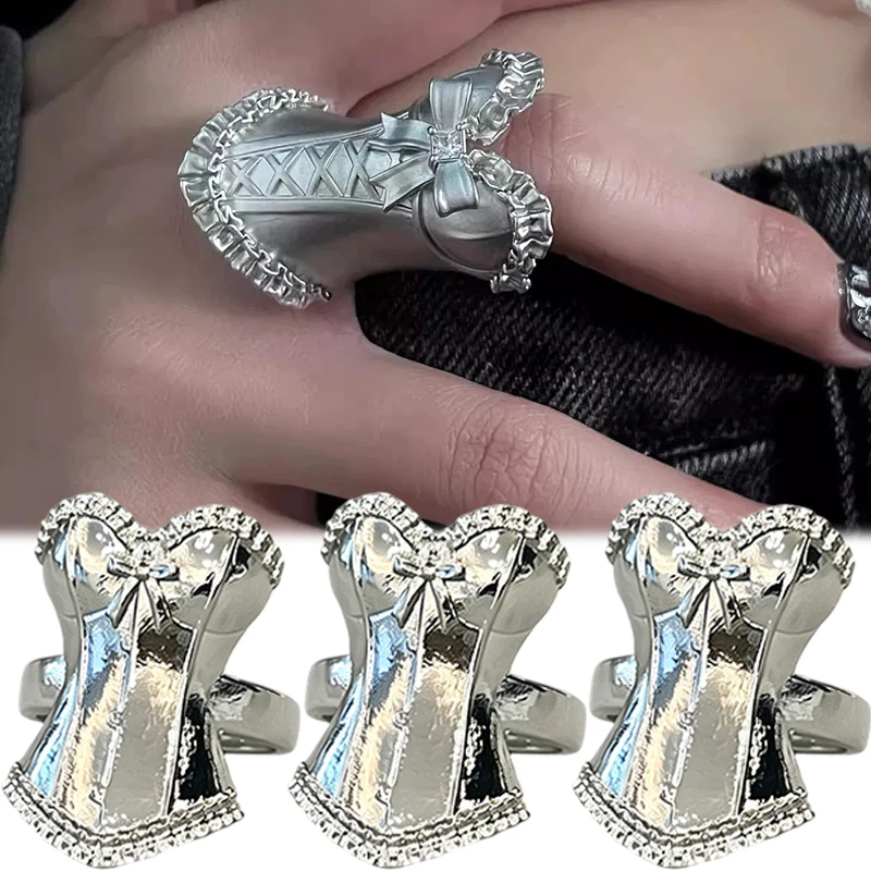 Lolita Fashion Mental Corset Shape Ring for Men Women Jewelry Accessories Vintage Unique Statement Finger Ring for Party Club