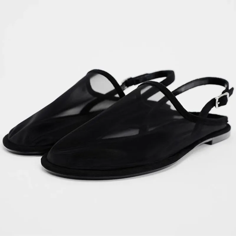 Air Mesh Slippers For Women Solid Color Black Buckle Strap Breathable Stylish Female Shoes Luxury Designer Brand Concise Leisure