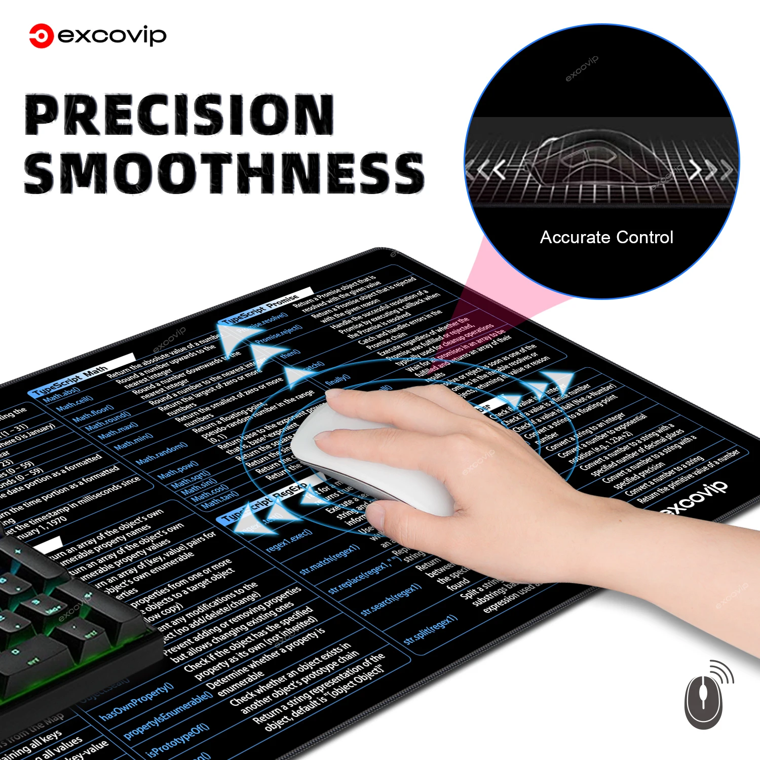 EXCO TypeScript Programming Mouse Pad Large Shortcuts Cheat Sheet Keyboard Mousepad Desk Mat for Web Engineer Node.js Server