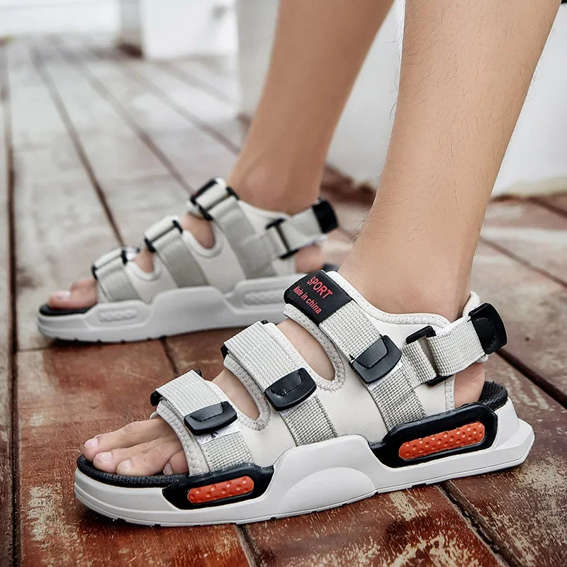 

Летние мужские спортивные сандалии, большой размер 45, повседневная обувь без шнуровки для мужчин, уличные модные праздничные пляжные сандалии на толстой подошве