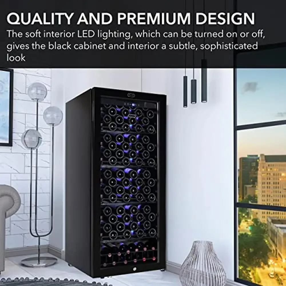 124 Bottle Wine Fridge Freestanding Black Refrigerator Removable Shelves 9.7 Cu Ft Capacity