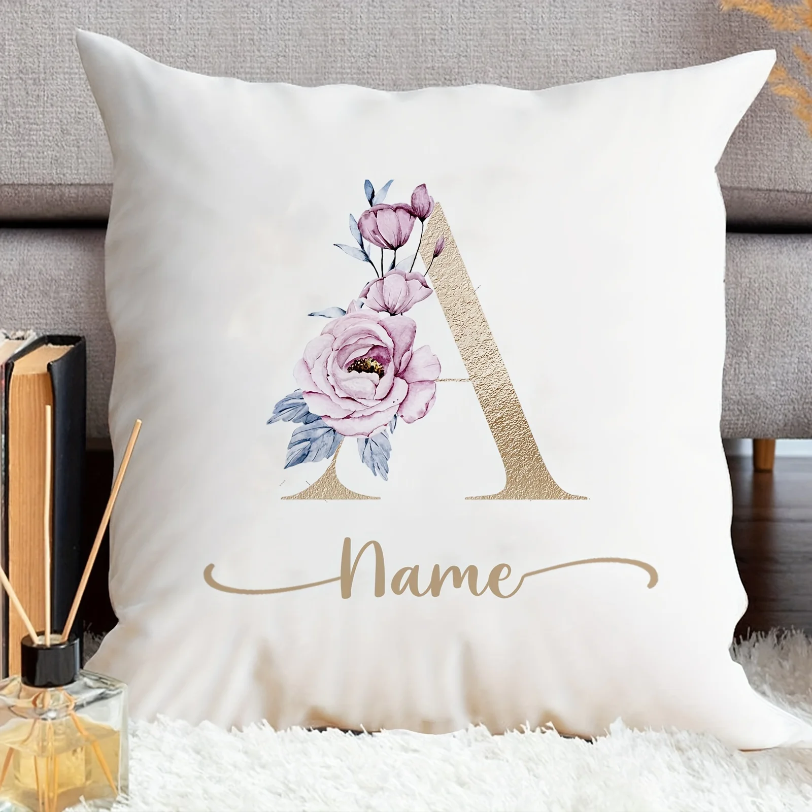 26 Letter Custom Name Pillowcase Modern Geometric Pattern Zipper Closure Decorative Pillowcase for Various Room Types