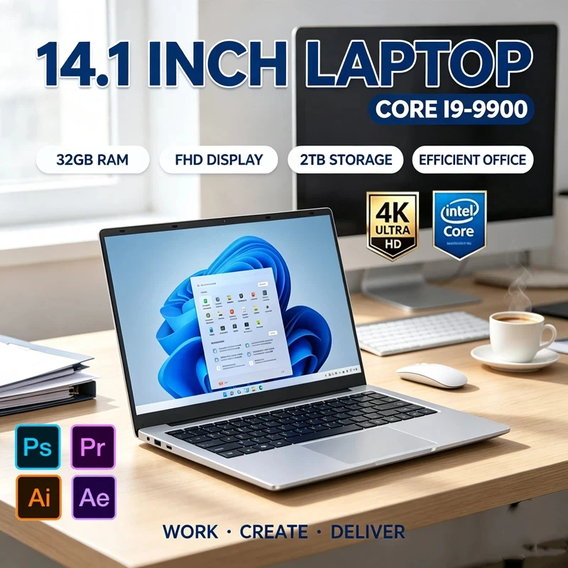 2026 14.1" Ultra Slim Laptop Intel Core I9-9900,32GB RAM 2TB SSD,1080P FHD WiFi6 BT5.2 Notebook Office & Content Creation