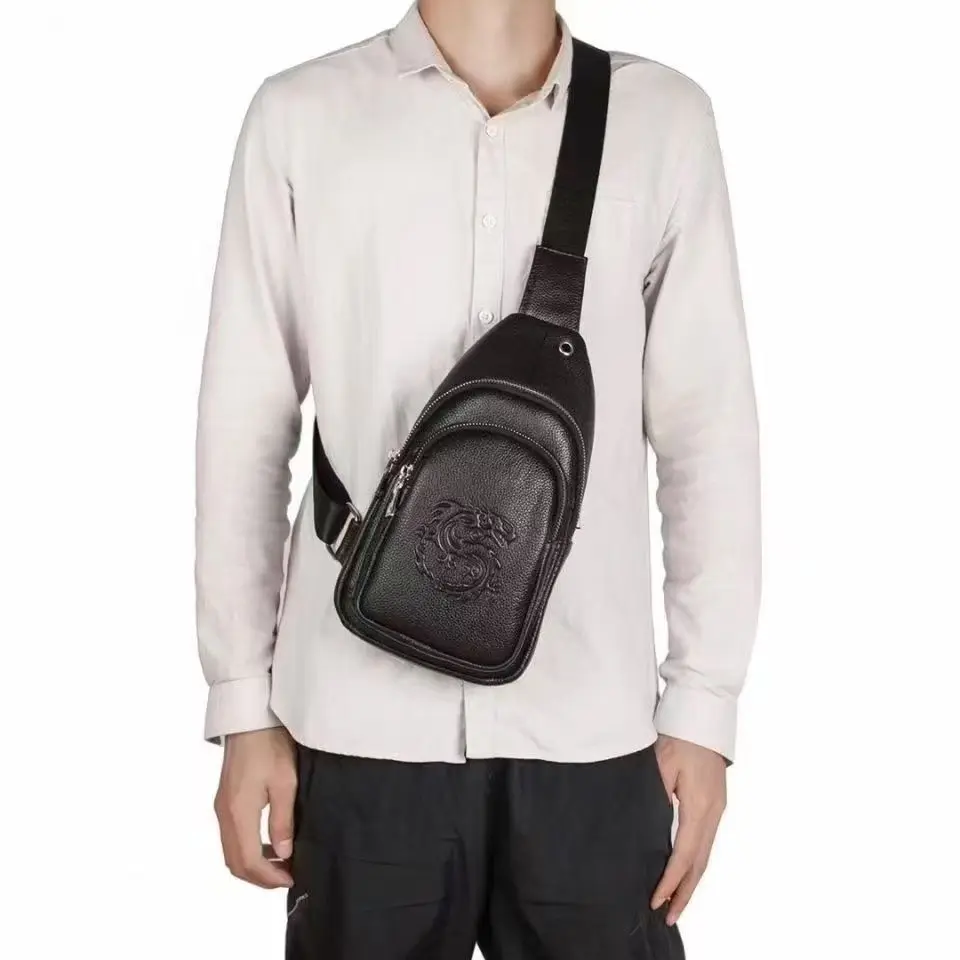 2026 New Fashion  Genuine Leather Men Waist Packs Male Casual Chest Pack Chinese Style Boy Brand Design Chest Shoulder Package