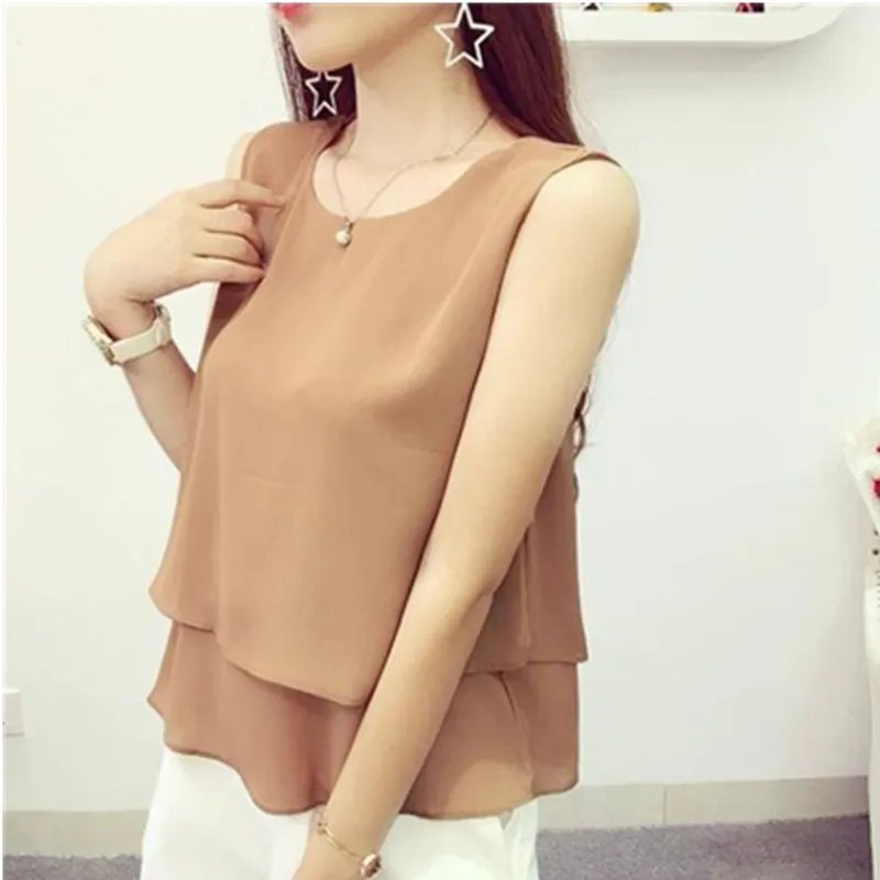 Blusa holgada informal de chifón para verano, Camisa sin mangas con cuello redondo, gran tamaño, novedad, 2023