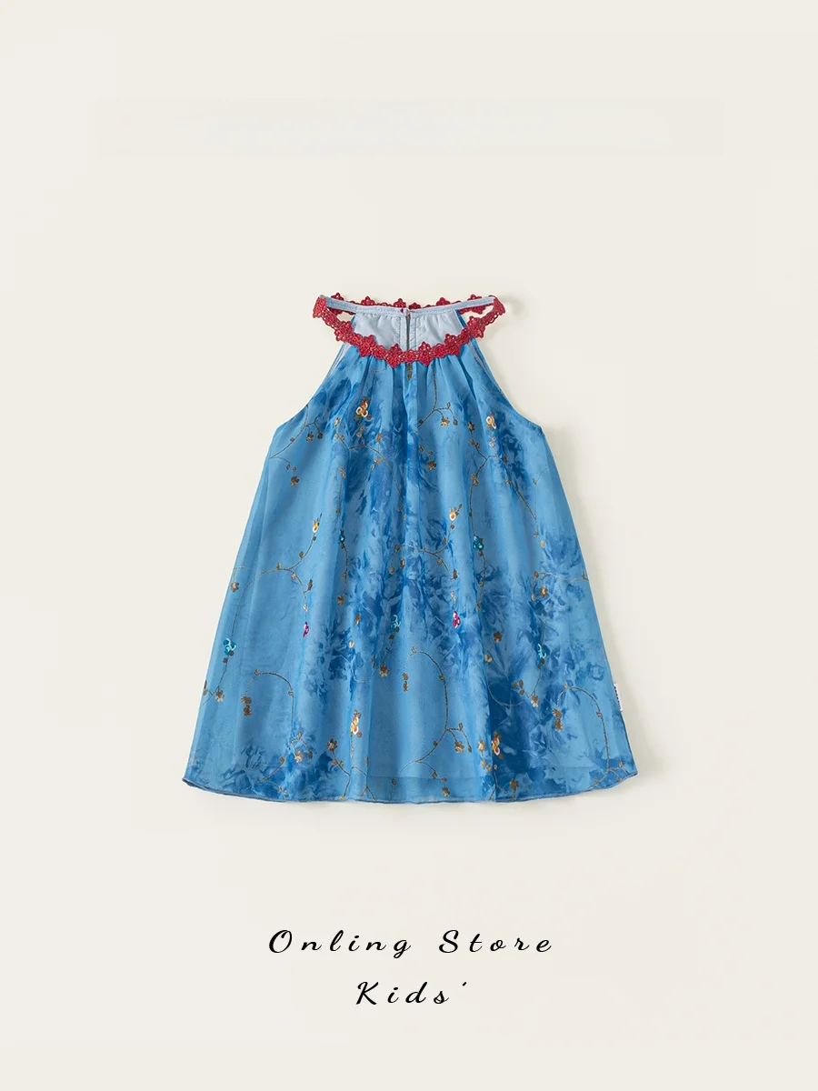 insbobo-女の子夏の新しいスタイルのドレスハンギングネックスカート子供のファッショナブルな服ポリエステル繊維カジュアルルーズフィット