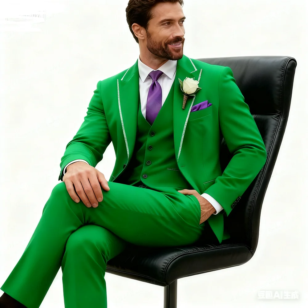 بدلة رسمية للرجال من المخمل الأرجواني مكونة من 3 قطع بدلة سوداء لحفلات الزفاف أفضل رجل لحفلات الكرة ملابس التدخين #1