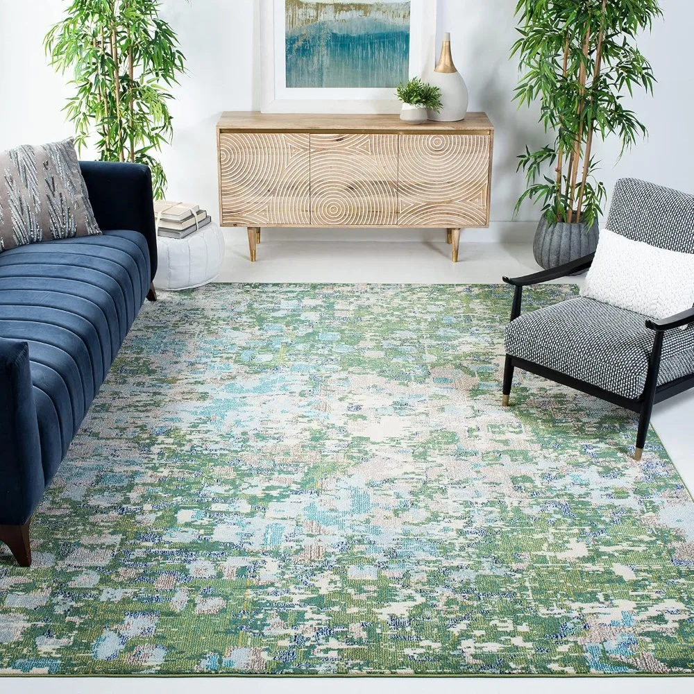 

Area Rug 8x10 - Madison Collection - Large - Green & Turquoise, Boho Abstract Distressed Design, Non-Shedding & Easy Cleaning
