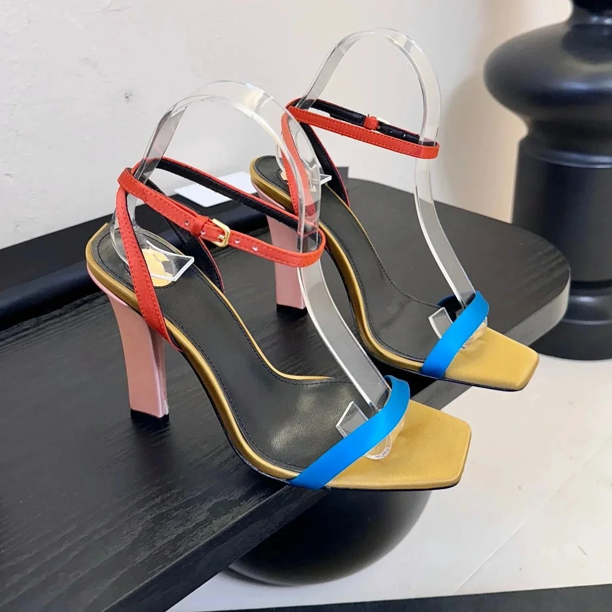 

2025 Newest Summer Sexy Genuine Leather Open-Toe Strange Style Ankle-Strap Woman Sandals Banquet Stiletto Ladies Wedding Banquet