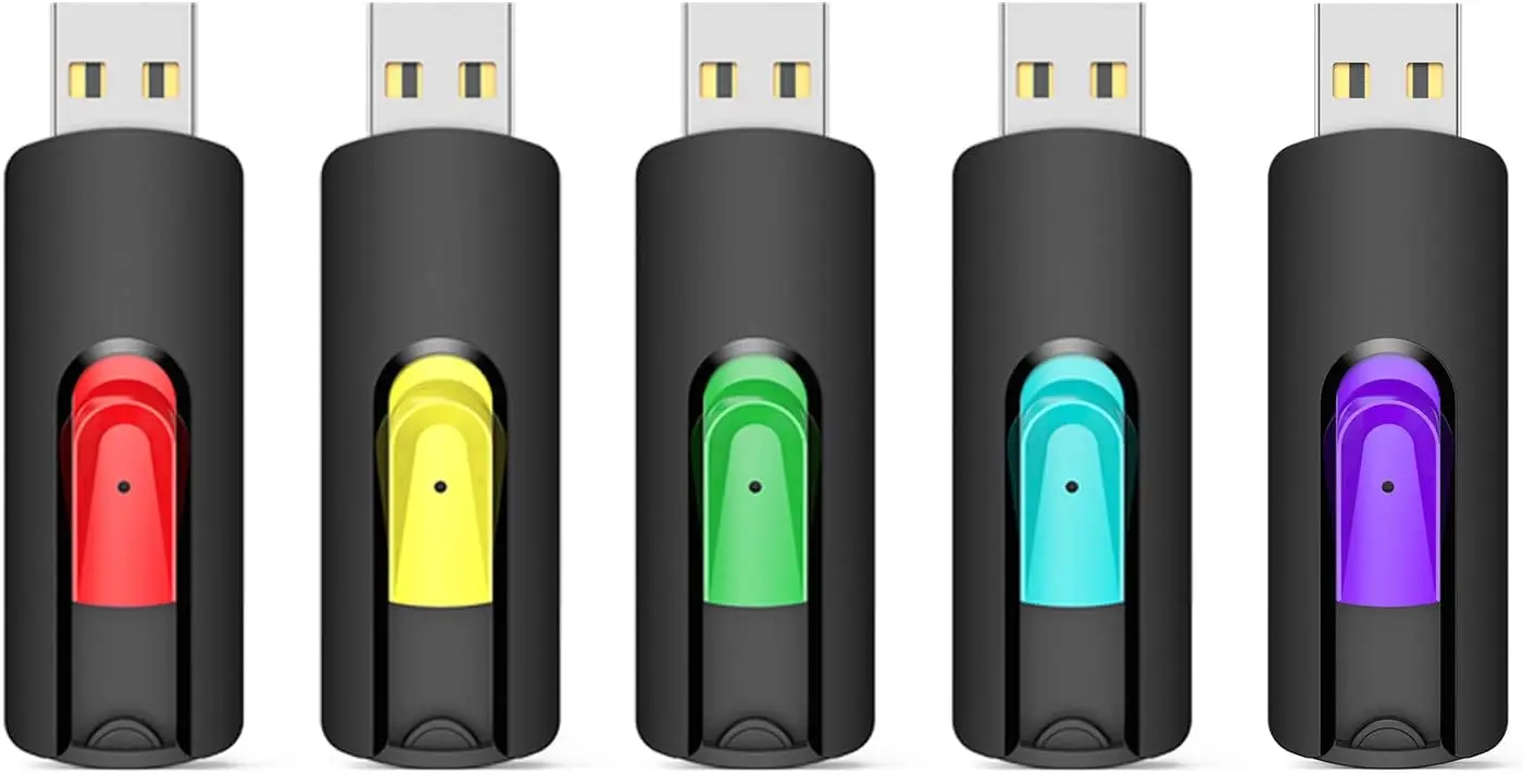 

128GB USB Flash Drive 5 Pack, Multi-Color Thumb Drives with USB 2.0 for Easy Storage and Transfer