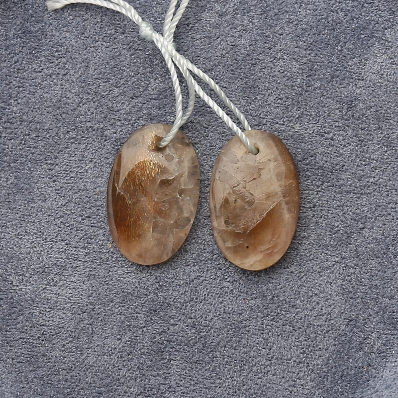 2PCS Sunstone Oval Pendants Golden Shimmer Translucent Gemstone Jewelry Components for DIY Accessories 21x14x3mm-3.2g