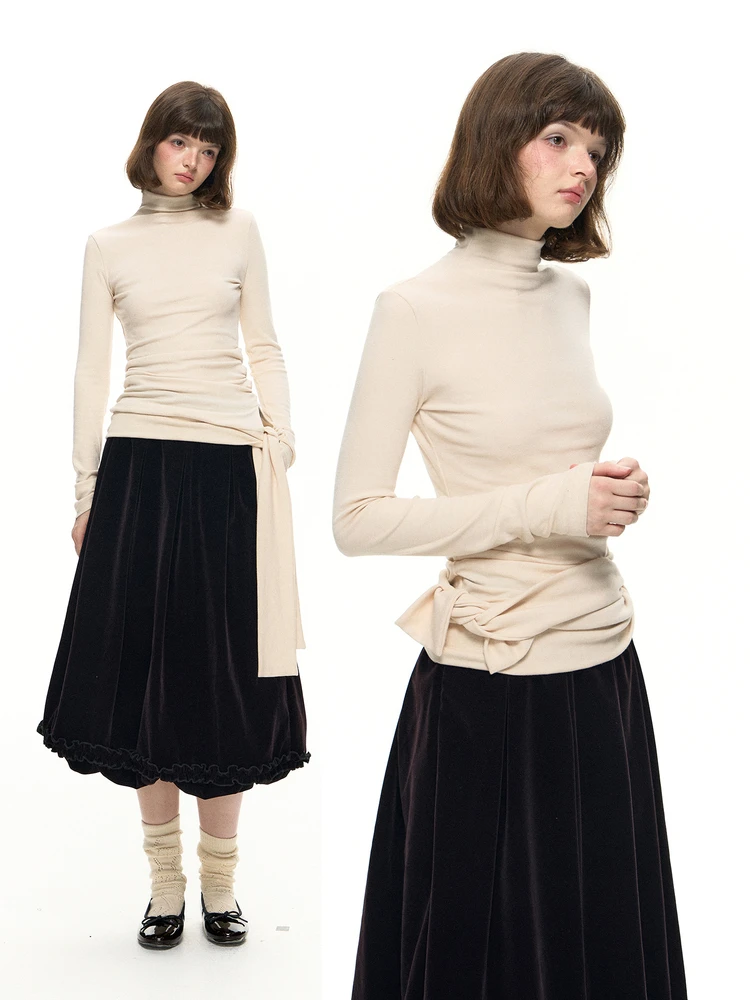 

Romance Nanci Oaeal Knot Design Long Sve Трикотажная основа irt Girls Soft Fit Sle Повседневная одежда Топ с воротником с рюшами