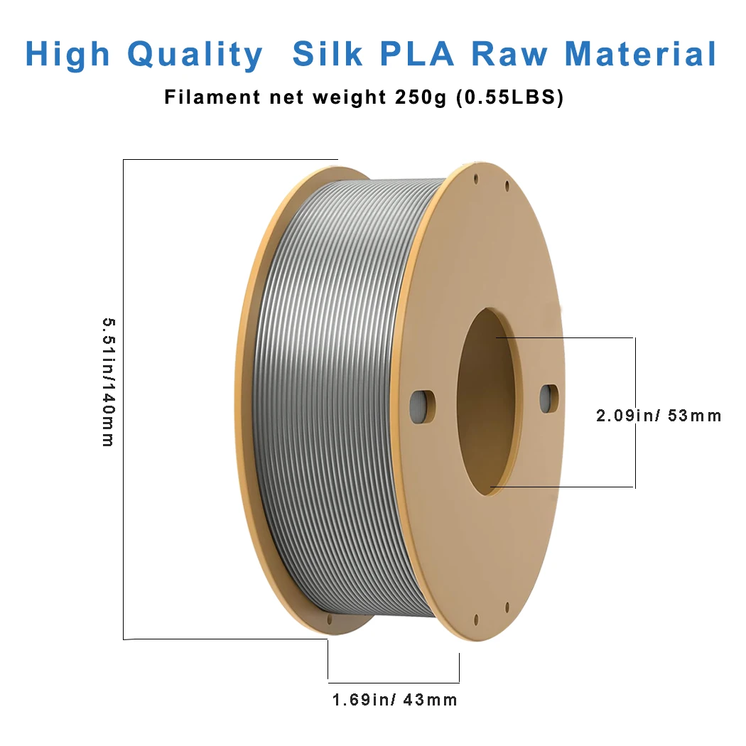High-Gloss Silver Silk PLA 1.75mm: Compatible with Bambu Lab, Creality, Anycubic, 0.25KG Silver