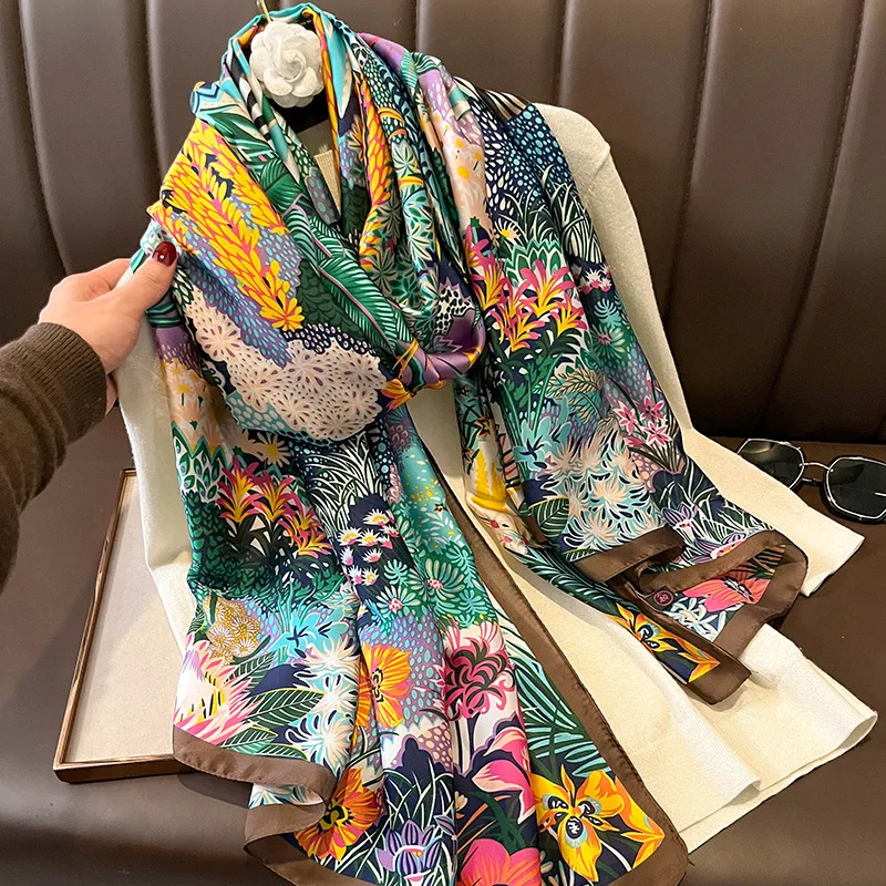 Design Satin Silk Shawl Hijab Scarf Women Fashion Summer Sunscreen Beach Stole Wraps Bufanda Female Headkerchief Echarpe New