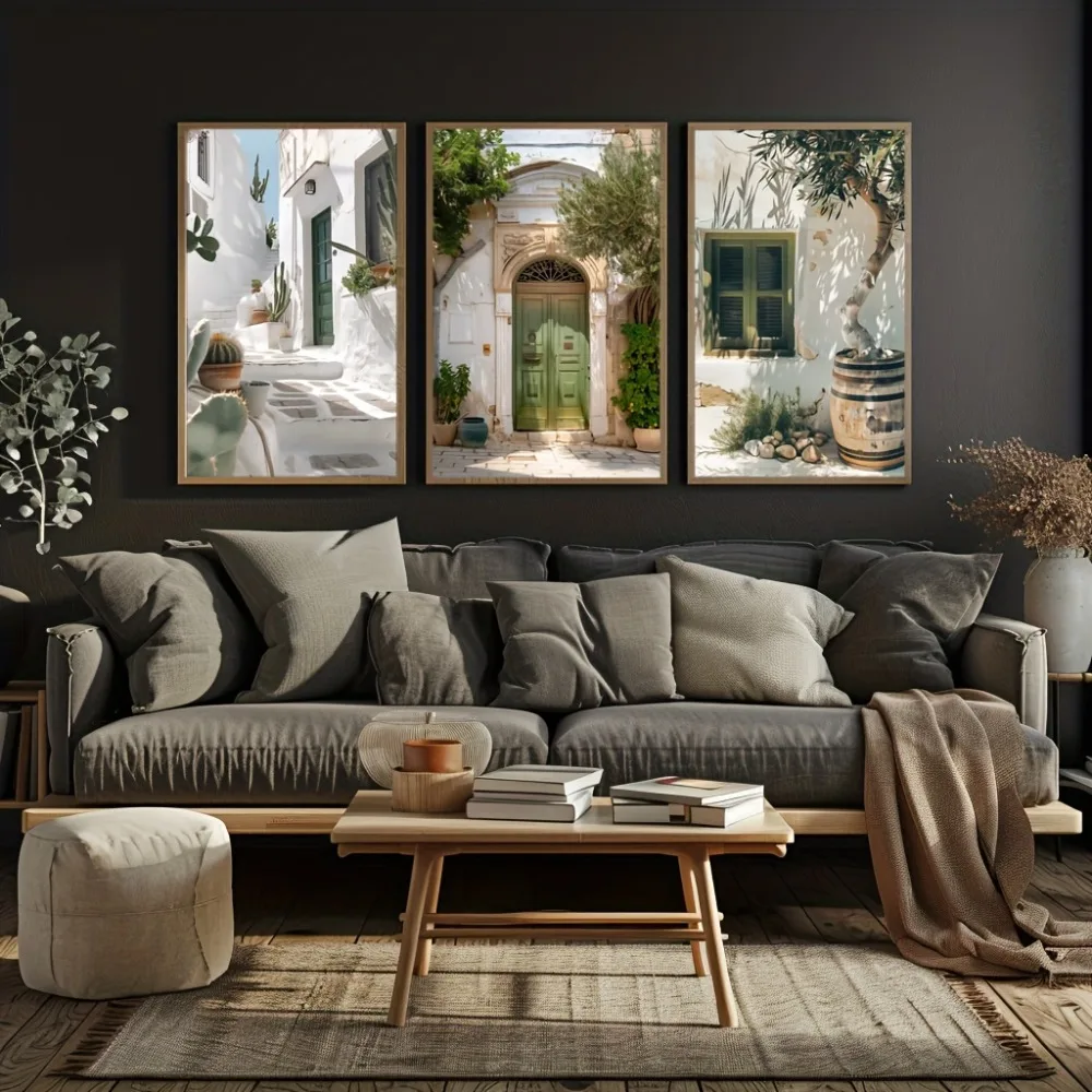 3pcs Frameless Canvas Painting Mediterranean Landscape Canvas Prints Poster Vintage Italy Travel Nature Art Prints Wall Art Hom view 4
