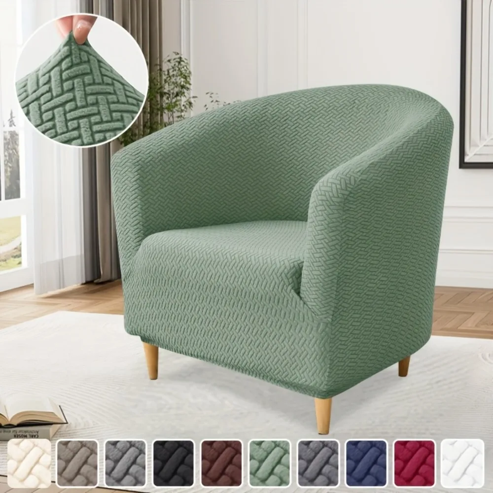 Jacquard Club Chair Sofa Cover Stretch Barrel Armchair Chair Cover Single Couch Fleece Tub Chair Slipcover for Living Room Bar