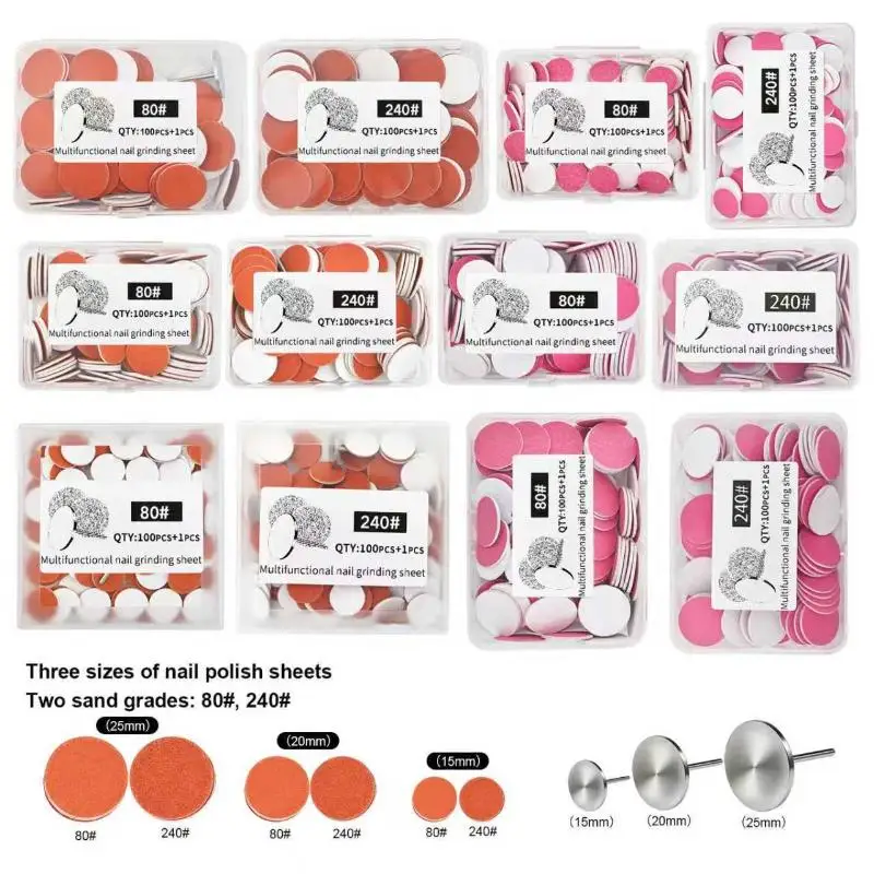 100 Stück austauschbare selbstklebende Nagelkunst-Schleifpolierpapierscheiben mit Metallnagellager für die Reparatur von Maniküre und Pediküre