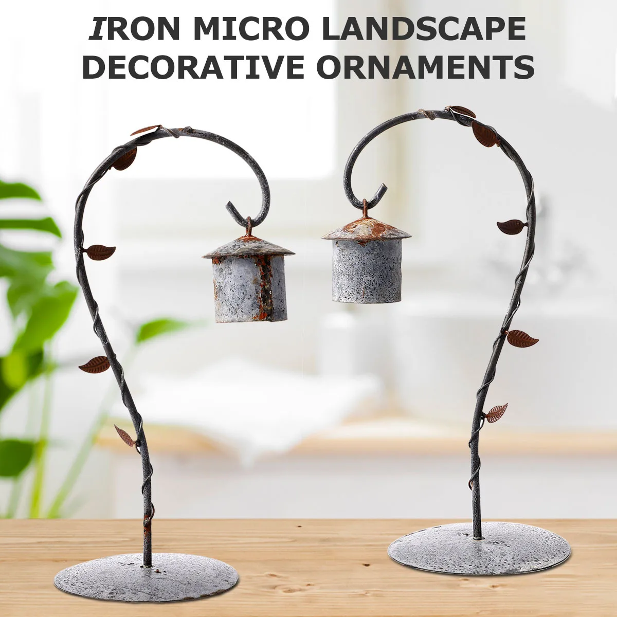 

Iron Hook Round Base Desktop Ornament For Micro Landscape Retro Rust Bird Hut Style Light Grey Hanging Rack Iron Stands