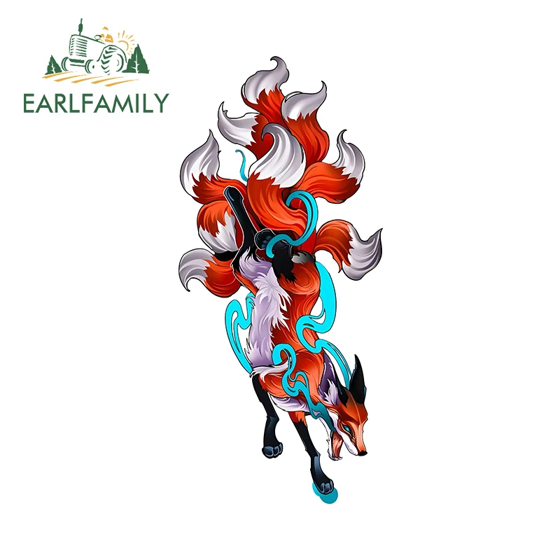 

EARLFAMILY Ink Style Red Fox Artstic Car Stickers Colorful Creativite Cartoon Graphics Car Refrigerators Decals Vinyl Car Goods