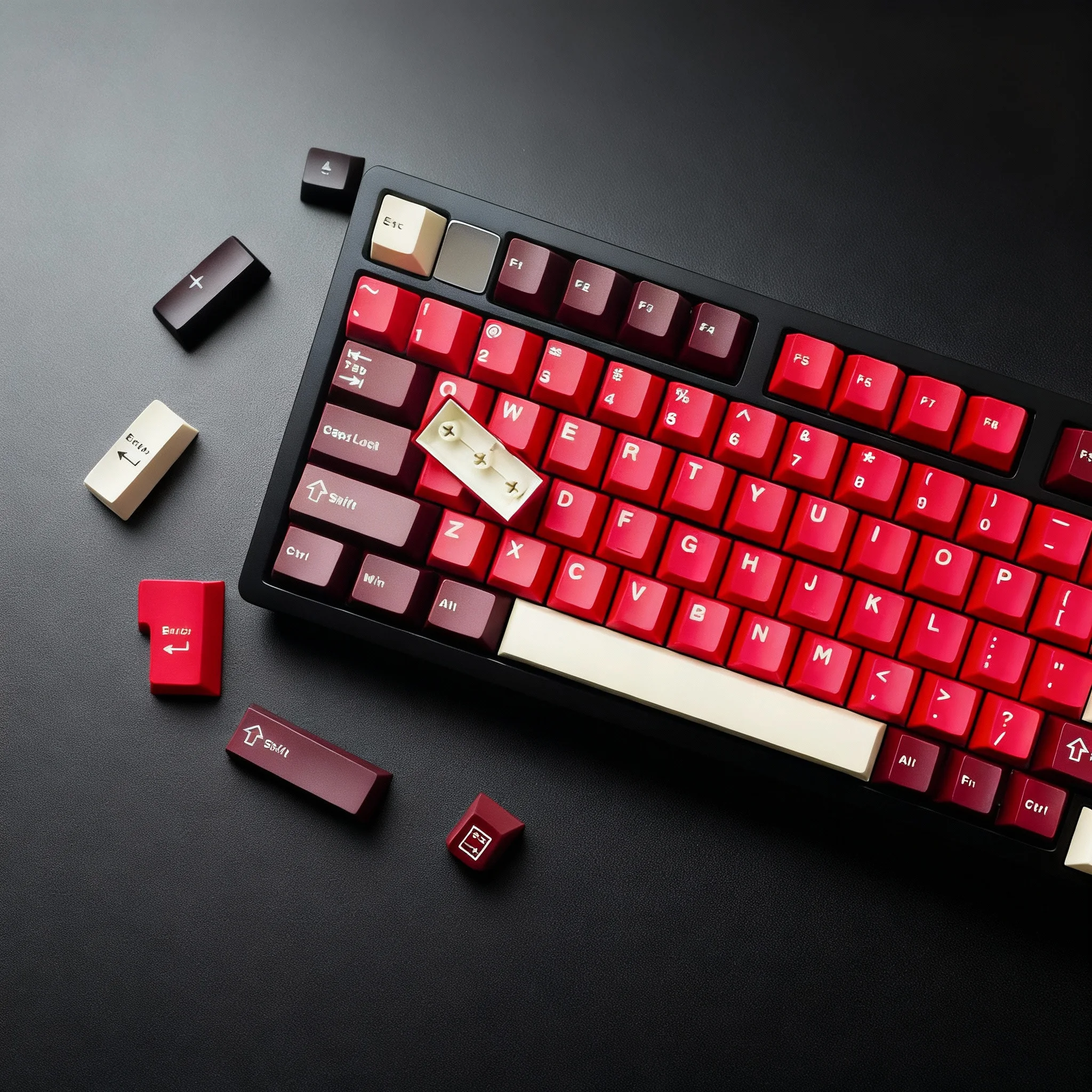 PBT Double Shot Keycaps 126 Keys Light Red Ham Cherry Profile Minimalist Style Keycaps for Cherry MX Switches Gaming Keyboards