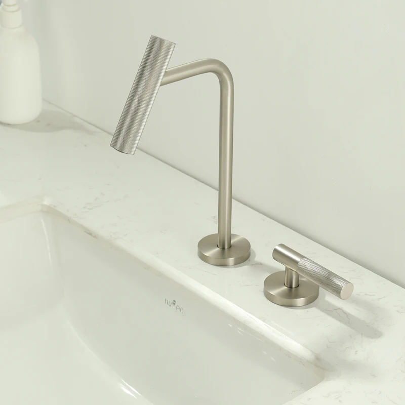 

Bathroom full copper partition basin faucet, hot and cold water brushed nickel silver gun gray faucet