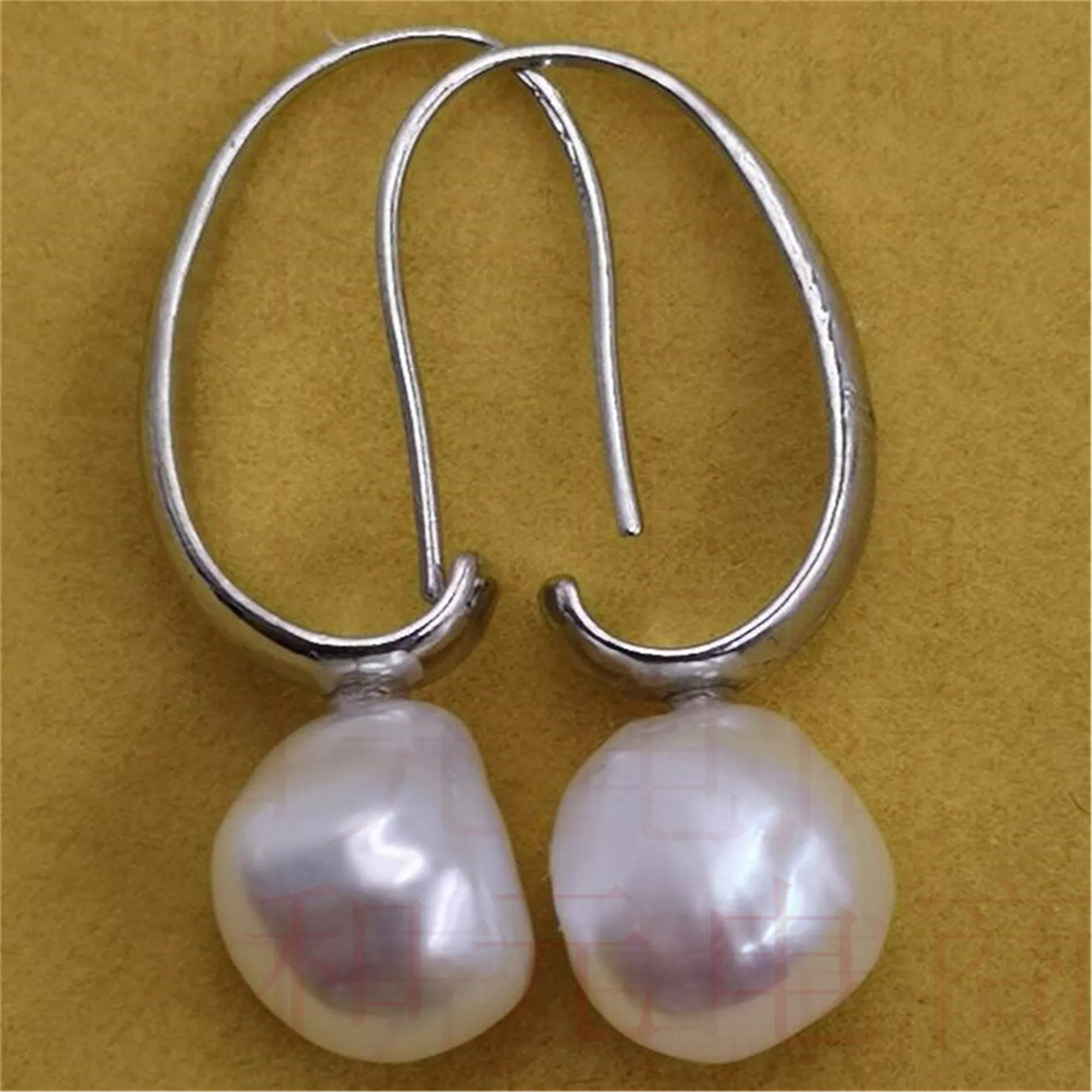 

10-12MM HUGE White Baroque Pearl Earrings Silver Bridal Beaded Ear Dangling Gemstone Hoop Gold Earbob