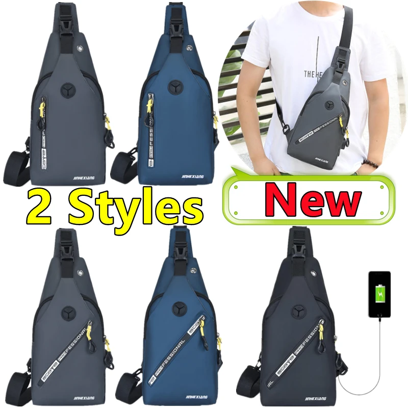 

New Fashion Casual Men's Chest Bag with USB Charging Port Travel Sports Outdoor Crossbag Men Handbag Sling Shoulder Bags Women