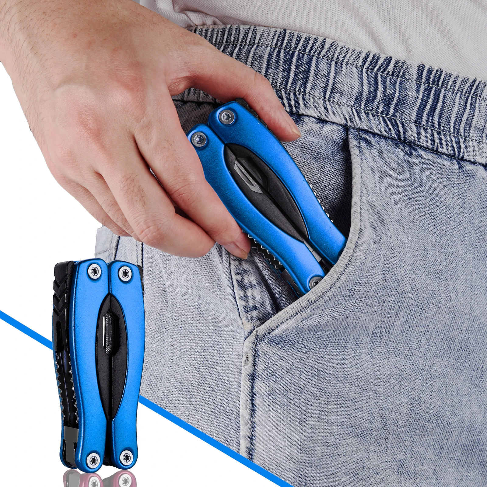 Portable Pocket Multitool Pliers Camping Knife Hunting Knife with Holster and Nylon Sheath for Outdoor Fishing Hunting Hiking