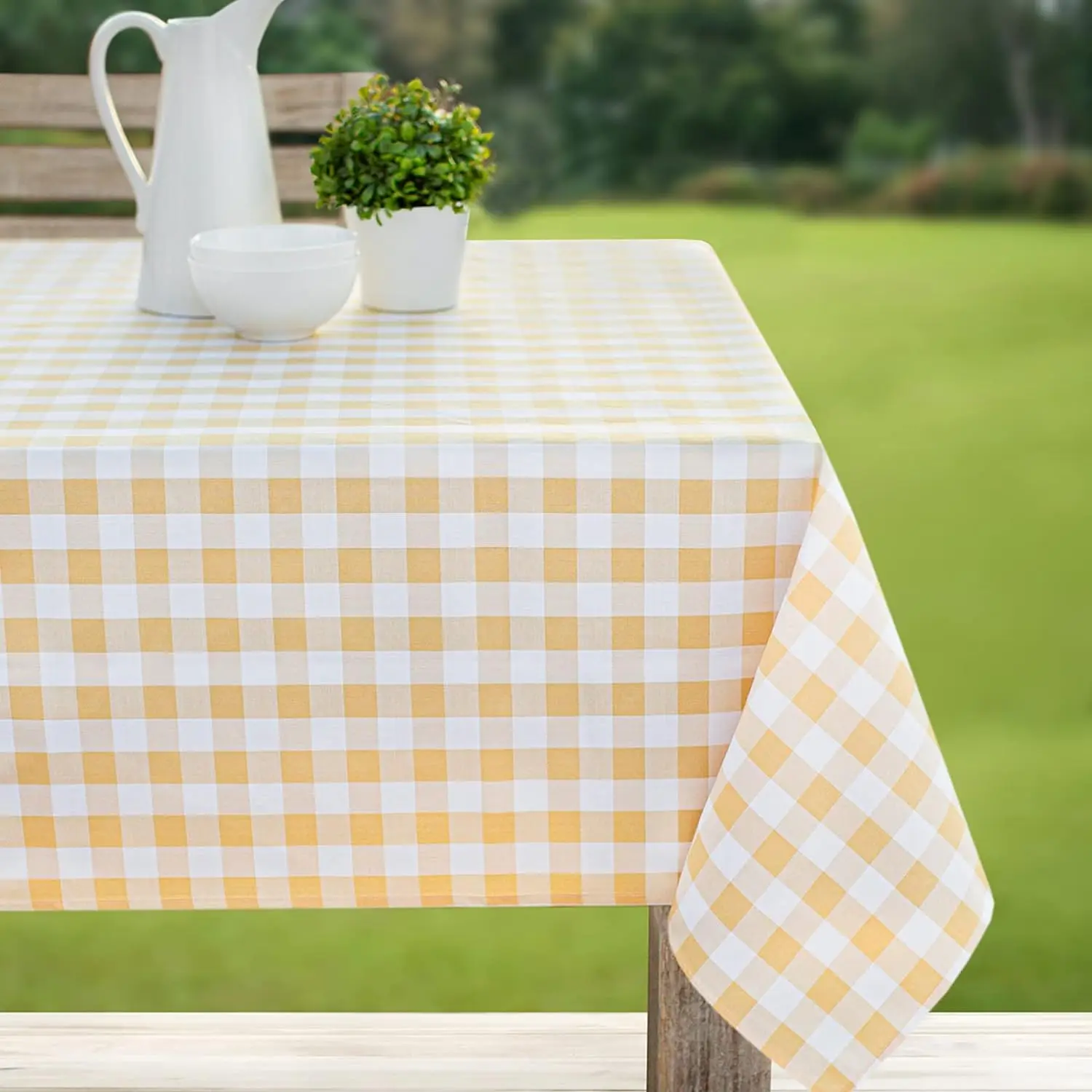 White Yellow Buffalo Check Rectangular Tablecloths Spring Summer Indoor Outdoor Picnic Table Decor Holiday Party Wedding Decor