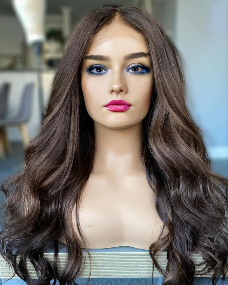 Body Wave Lace Front Wig para mulheres negras, macio, longo, marrom, cabelo do bebê, resistente ao calor, pré-arrancadas, sem cola, 26 ", 180 Densidade