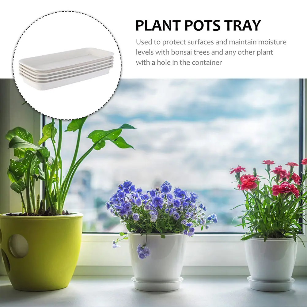 

4pcs Rectangular Flowerpot Trays Thickened Pp Material Indoor Outdoor Plant Pot Bases Water Drainage Protection Gardening