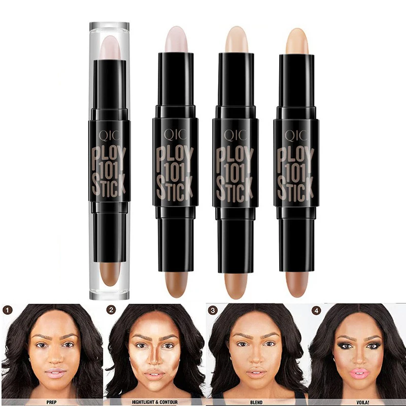 Qic doppel köpfiger Concealer Stick drei dimensionales Reparatur volumen aufhellen Gesicht Highlight Concealer Stift Farbe Reparatur Make-up