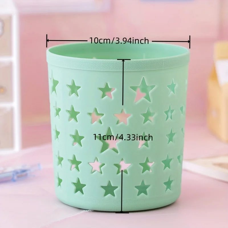 1pc Hollow star shaped pen holder, plastic circular pen holder, desktop pen holder, cute pen holder, office and school supplies