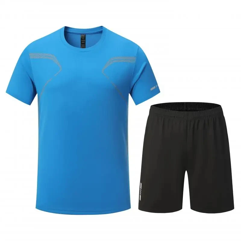 Fitneskleding, sneldrogend t-shirtpak voor heren dames, hardloopbroek met korte mouwen, sportkleding, gymsporttrainingspak