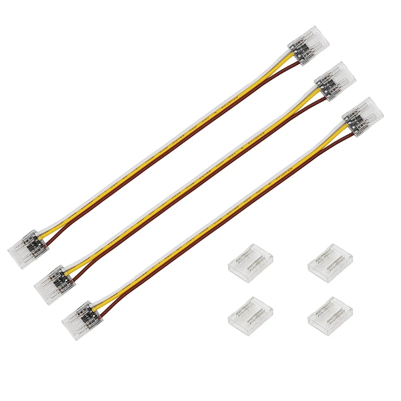 10Mm  Connectors Accessories Kit For COB CCT Tunable Strip Lights, 4Pcs Transparent Gapless Middle Connectors,3Pcs Dual End Wire