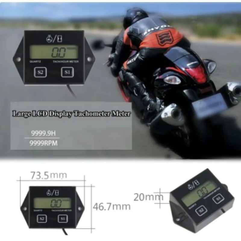 

Waterproof Digital Engine Tach Hour Meter Tachometer Gauge Engine RPM LCD Display for Motorcycle Motor Stroke Engine Car，1pcs