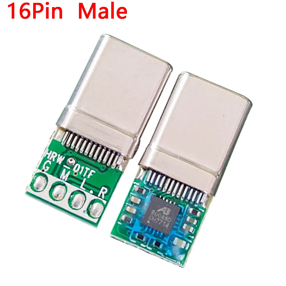 1-10PCS USB 3.1 Type-C Connector 16Pin audio frequency Male Socket Receptacle Adapter to Solder Wire Cable Support PCB Board