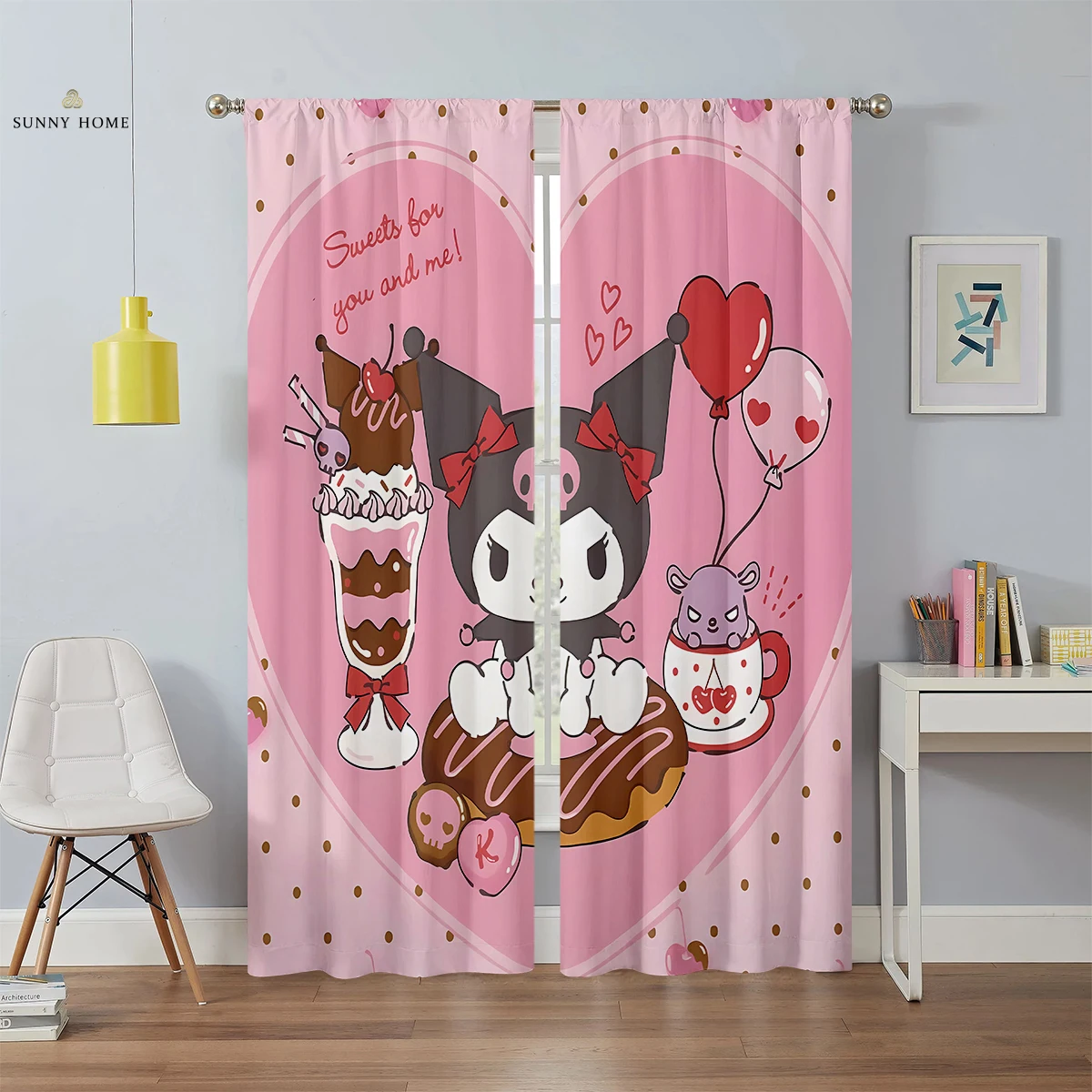 Pink Curtains Blackout Heat Insulation Curtains Animation Cartoon Pattern Children's Room Living Room Kitchen Decorative Curtain