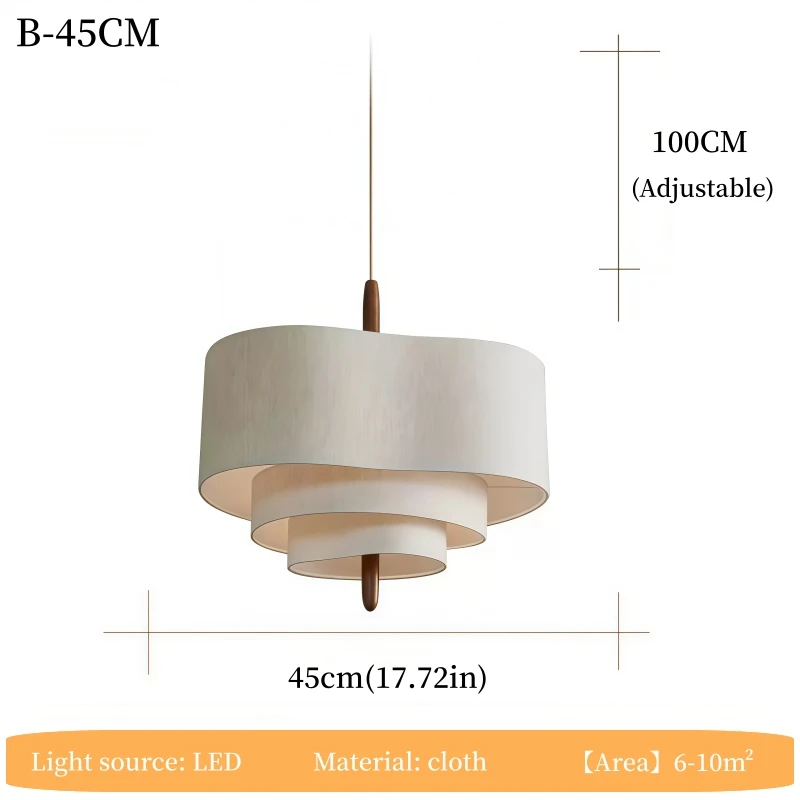 French Minimalist Fabric Chandelier Vintage Pendant Light Cream Hanging Lamp for Restaurant Living Room Bedroom Study Home Decor image 3