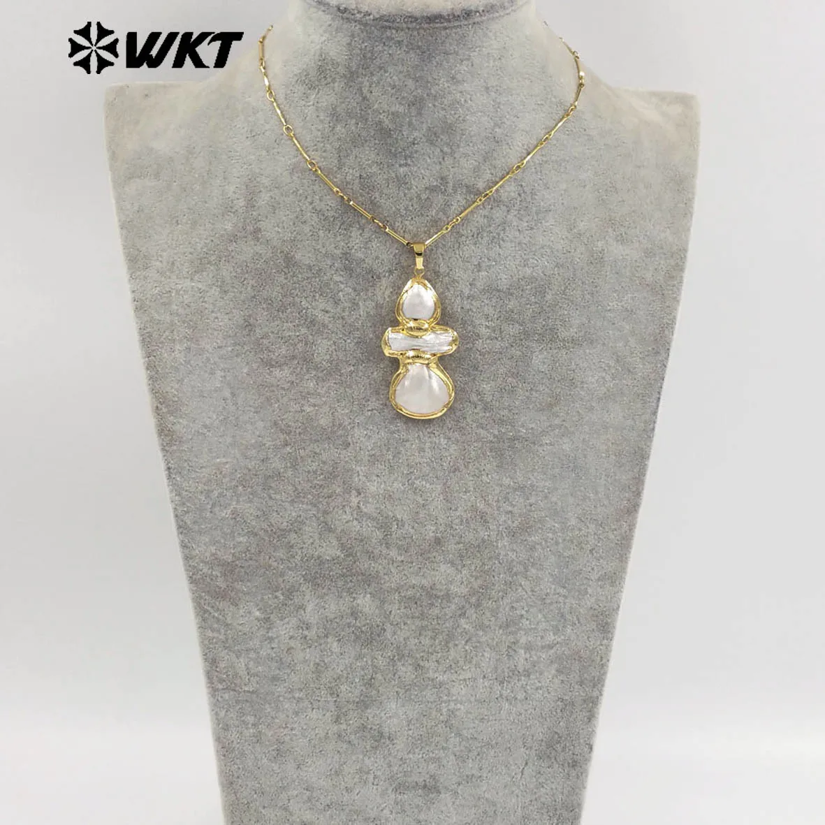 

WT-JN344 Ожерелье ручной работы из романтического натурального пресноводного жемчуга 18 дюймов в форме тыквы с настоящим позолотой 18 карат для девочек с драгоценными камнями