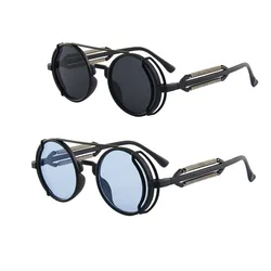 Gafas de sol redondas Steampunk para hombre, gafas de sol Unisex con marco de Metal de diseñador de lujo, gafas de sol deportivas para conducción al aire libre para hombre y mujer