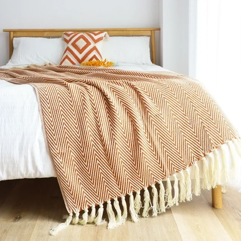 

American Retro Geometric Knitted Blanket Household Hotel Classic Decor Bed Cover Nordic Luxury Sofa Blanket Bedspread on The Bed