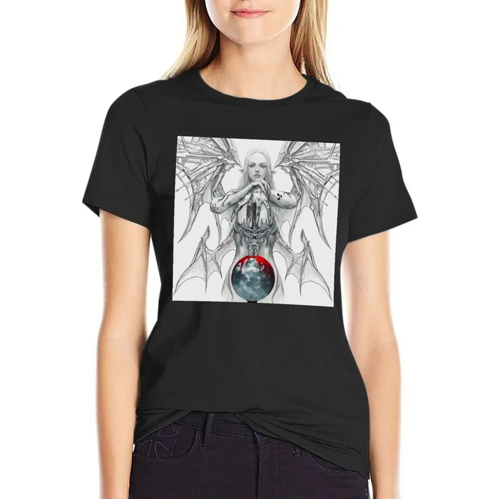 

grimes original illustration Miss Anthropocenecover T-Shirt customizeds anime clothes new edition clothes for woman