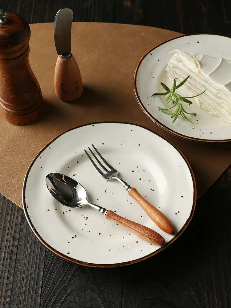Retro Ink Splash Western Flat Plate Ceramic Dessert Pastry Household Breakfast Round 17.5cm Tableware