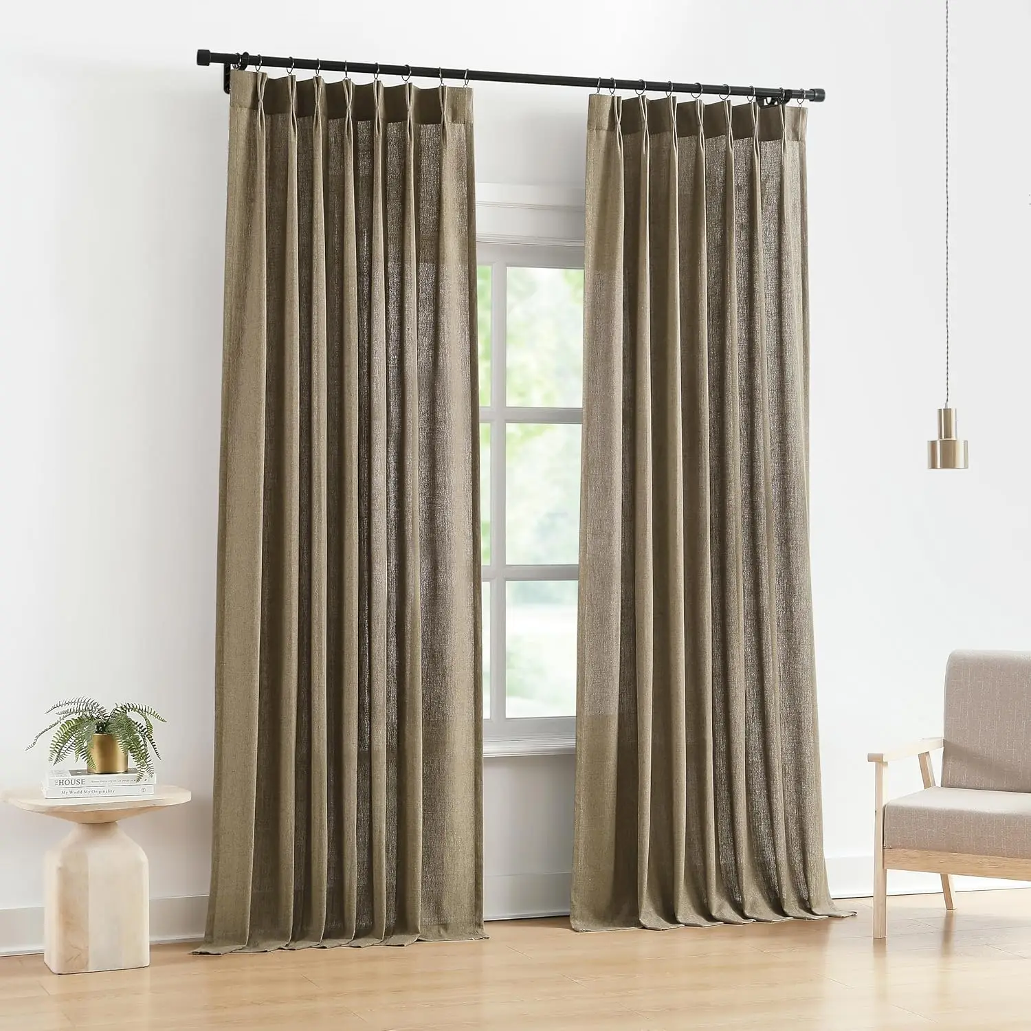 

Linen Blend Pinch Pleated Curtains 40x90 - Light Filtering, Back Tab & Hooks, 2 Panels