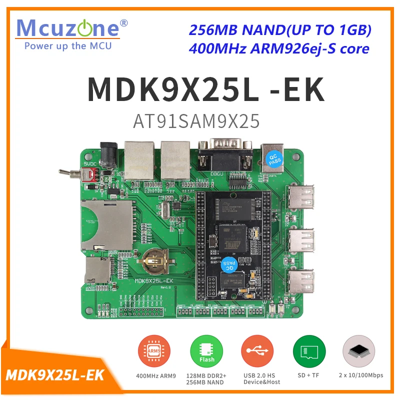 MDK9X25L-EK, AT91SAM9X25 400MHz CPU,  256MB DDR2, 256M nand,Dual Ethernet, USB HighSpeed  TF, 6*UART,ARM9 JTAG