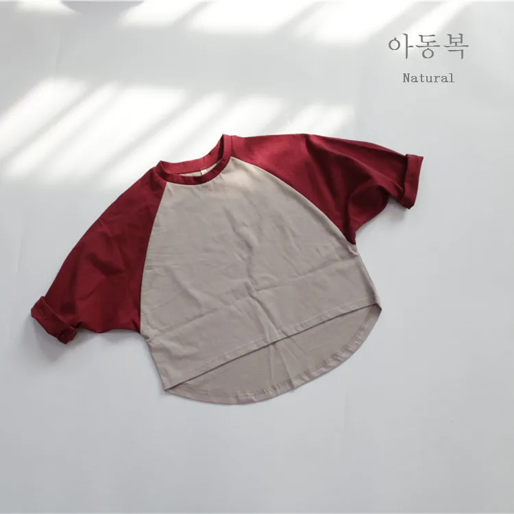 Children Girl Casual Patchwork Tops Pullover Loose Thin Long Sleeves Tees Boys Spring Simple Bottoming Shirt Cotton New T-shirt