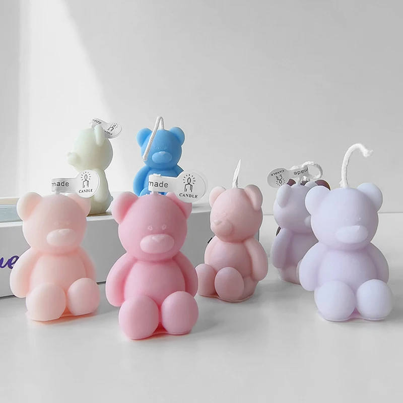 1Pc Cute Animal DIY Bear Soy Wax Aroma Candles Mini Bears Handmade Scented Candle Car Aroma Diffuser Birthday Candle Decorations