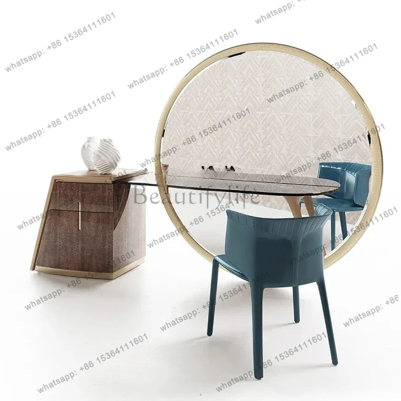 

FG40Light Роскошный современный встроенный комод для хранения итальянского минимализма, большое круглое зеркало, светодиодная лампа, туалетное зеркало